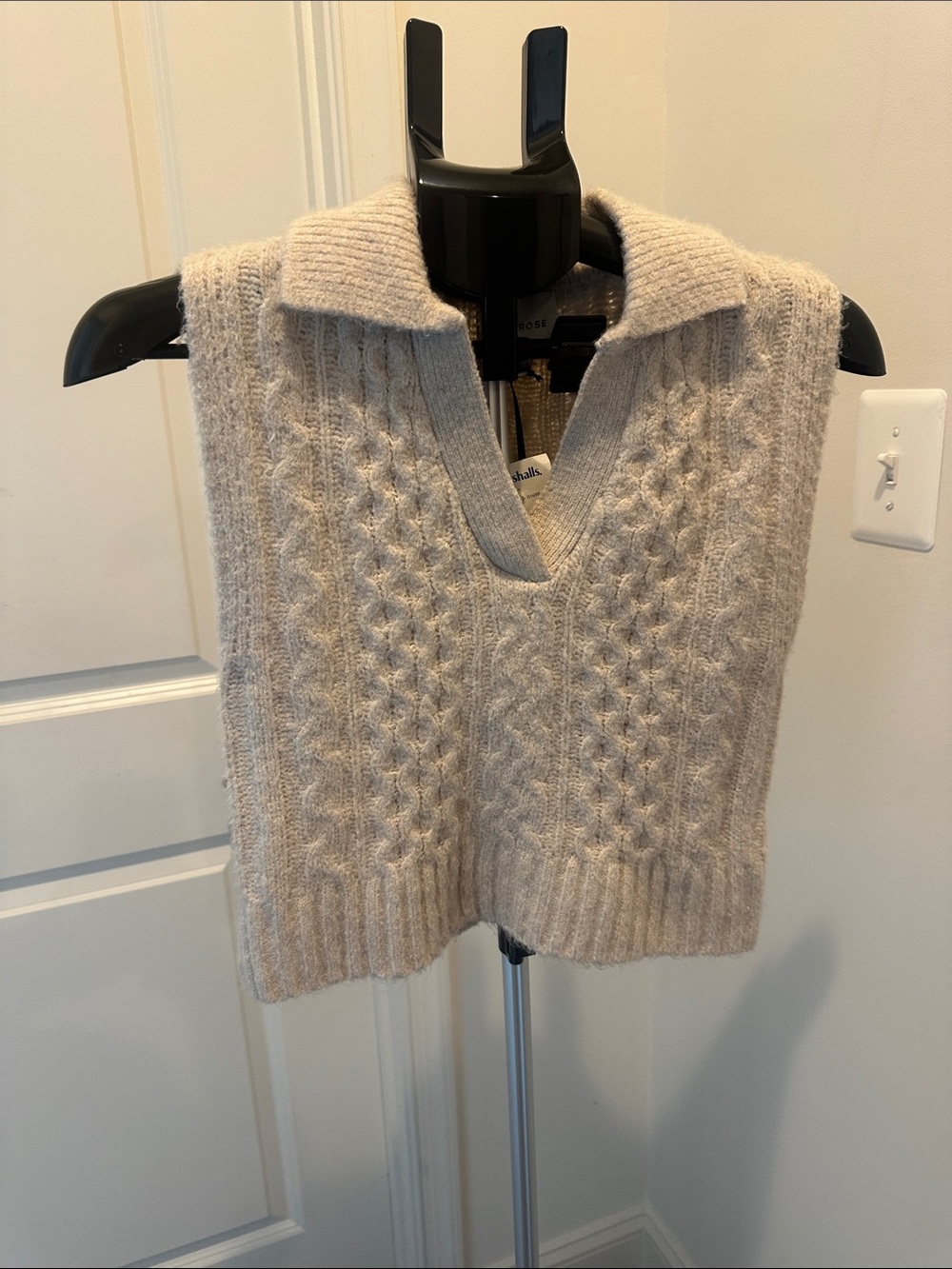 Pink Rose Beige Cable Knit V-Neck Collared Sweater Vest